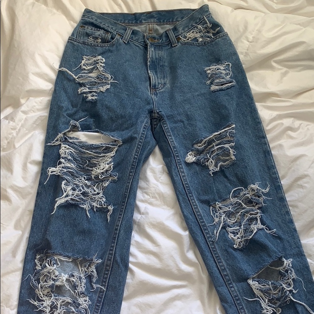 CUSTOM MADE L.L. BEAN  RIPPED HIGH WASTED JEANS
